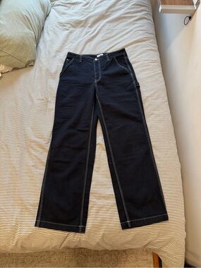 TNA Black Straight Leg Pants with Contrast White Stitching